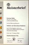Meisterbrief von Christian Müller vergrößern Jalousien Müller aus Potsdam Babelsberg